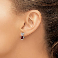 14K White Gold Garnet and Diamond Heart Drop Earrings - 1.25 Carat Total Garnet Weight by Oro Pregiato
