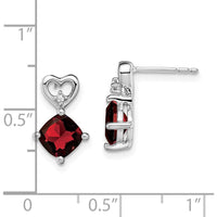 14K White Gold Garnet and Diamond Heart Drop Earrings - 1.25 Carat Total Garnet Weight by Oro Pregiato
