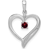 14K White Gold Garnet and Diamond Heart Pendant - 0.16 Carat Garnet, 0.01 Carat Diamond by Lumare Gioia