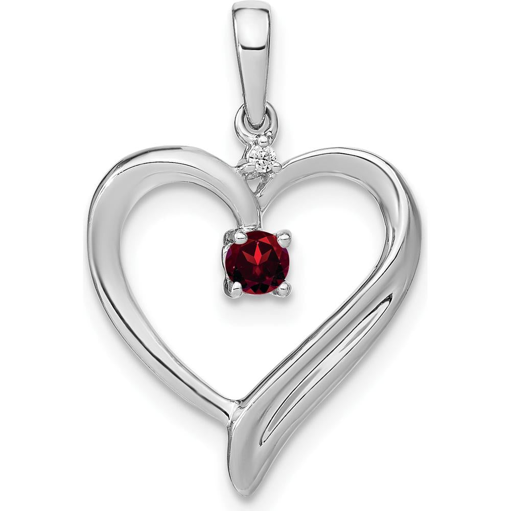 14K White Gold Garnet and Diamond Heart Pendant - 0.16 Carat Garnet, 0.01 Carat Diamond by Lumare Gioia