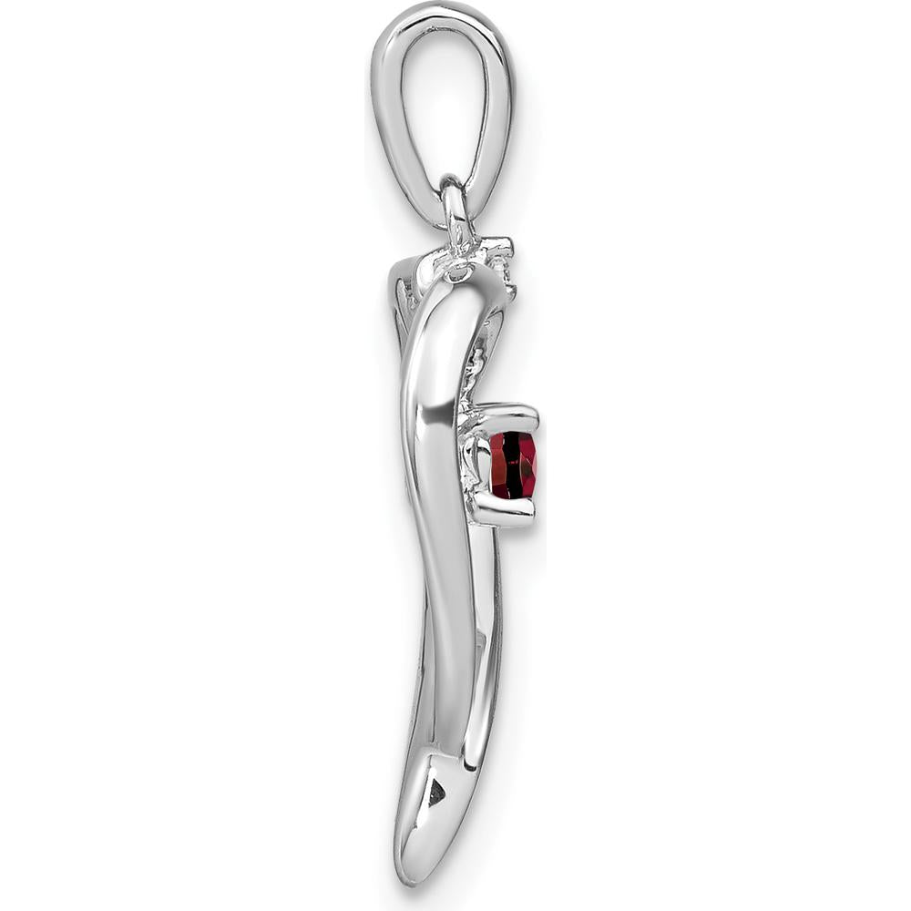 14K White Gold Garnet and Diamond Heart Pendant - 0.16 Carat Garnet, 0.01 Carat Diamond by Lumare Gioia