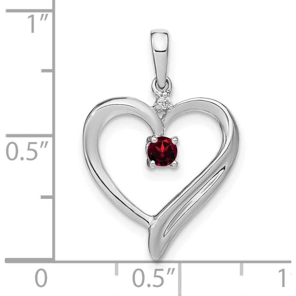 14K White Gold Garnet and Diamond Heart Pendant - 0.16 Carat Garnet, 0.01 Carat Diamond by Lumare Gioia