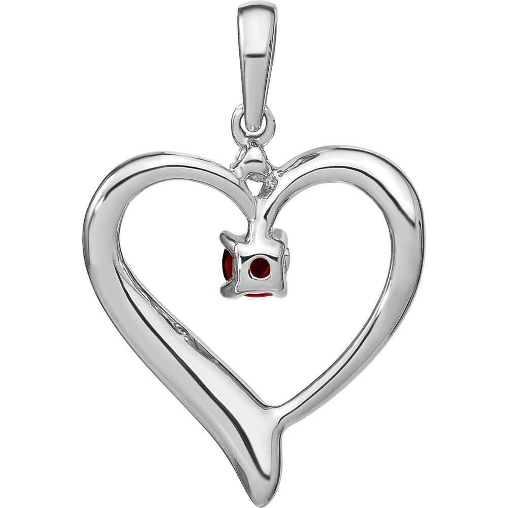 14K White Gold Garnet and Diamond Heart Pendant - 0.16 Carat Garnet, 0.01 Carat Diamond by Lumare Gioia