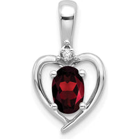 14K White Gold Garnet and Diamond Heart Pendant - 0.6 Carat Garnet, 0.007 Carat Diamond by Oro Pregiato