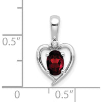 14K White Gold Garnet and Diamond Heart Pendant - 0.6 Carat Garnet, 0.007 Carat Diamond by Oro Pregiato