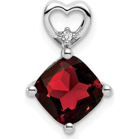 14K White Gold Garnet and Diamond Heart Pendant - 1.66 Carat Total Gemstone Weight by Oro Pregiato