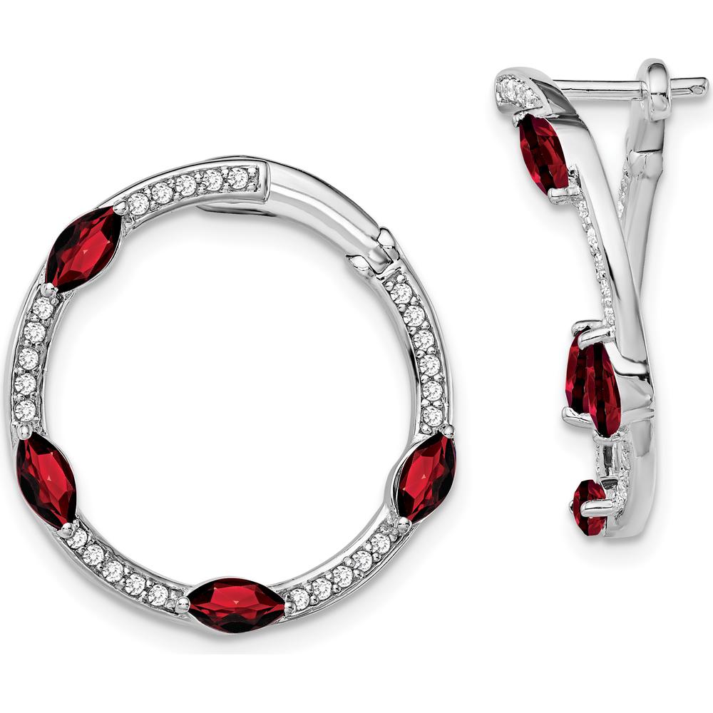 14K White Gold Garnet and Diamond Hoop Earrings - 0.13 Carat Garnet, 0.01 Carat Diamond Total Weight by Monteluci Fine Jewelry