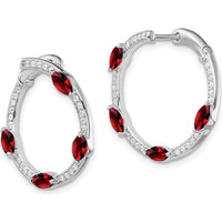 14K White Gold Garnet and Diamond Hoop Earrings - 0.13 Carat Garnet, 0.01 Carat Diamond Total Weight by Monteluci Fine Jewelry