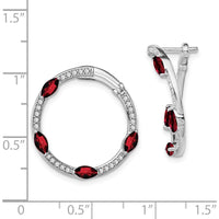 14K White Gold Garnet and Diamond Hoop Earrings - 0.13 Carat Garnet, 0.01 Carat Diamond Total Weight by Monteluci Fine Jewelry