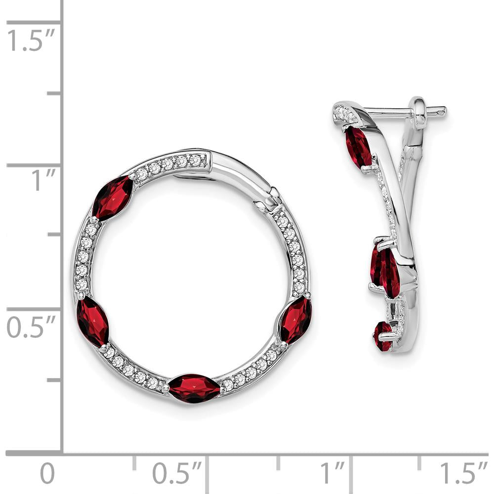 14K White Gold Garnet and Diamond Hoop Earrings - 0.13 Carat Garnet, 0.01 Carat Diamond Total Weight by Monteluci Fine Jewelry