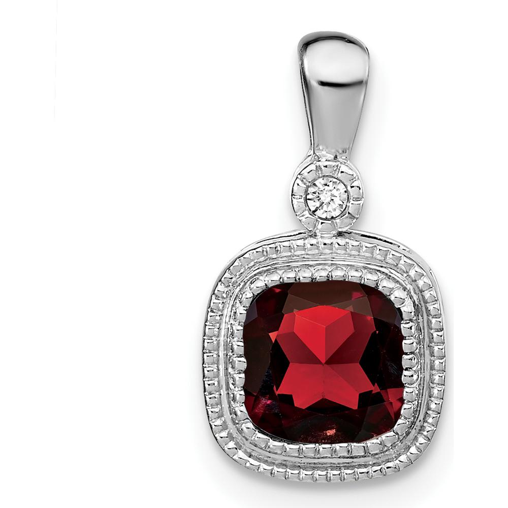 14K White Gold Garnet and Diamond Pendant with Cushion Cut Garnet - 1.09 Carat Total Garnet Weight, 0.015 Carat Diamond Weight by Lumare Gioia
