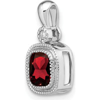 14K White Gold Garnet and Diamond Pendant with Cushion Cut Garnet - 1.09 Carat Total Garnet Weight, 0.015 Carat Diamond Weight by Lumare Gioia