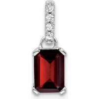14K White Gold Garnet and Diamond Pendant with Round Diamonds - 0.01 Carat Total Diamond Weight by Oro Pregiato