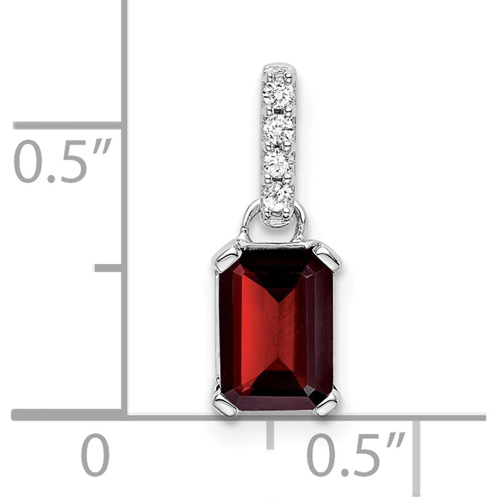 14K White Gold Garnet and Diamond Pendant with Round Diamonds - 0.01 Carat Total Diamond Weight by Oro Pregiato