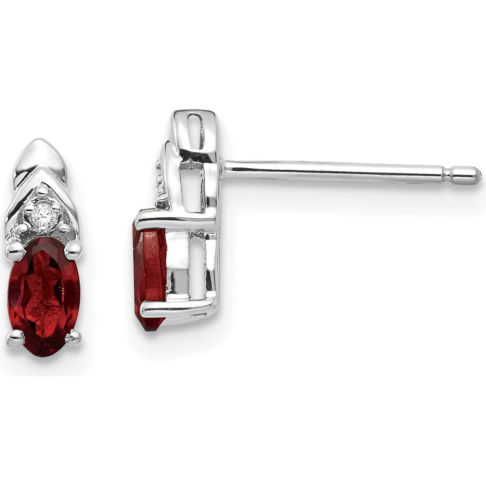 14K White Gold Garnet and Diamond Post Earrings - 0.30 Carat Garnet, 0.01 Carat Diamond Total Weight by Oro Pregiato
