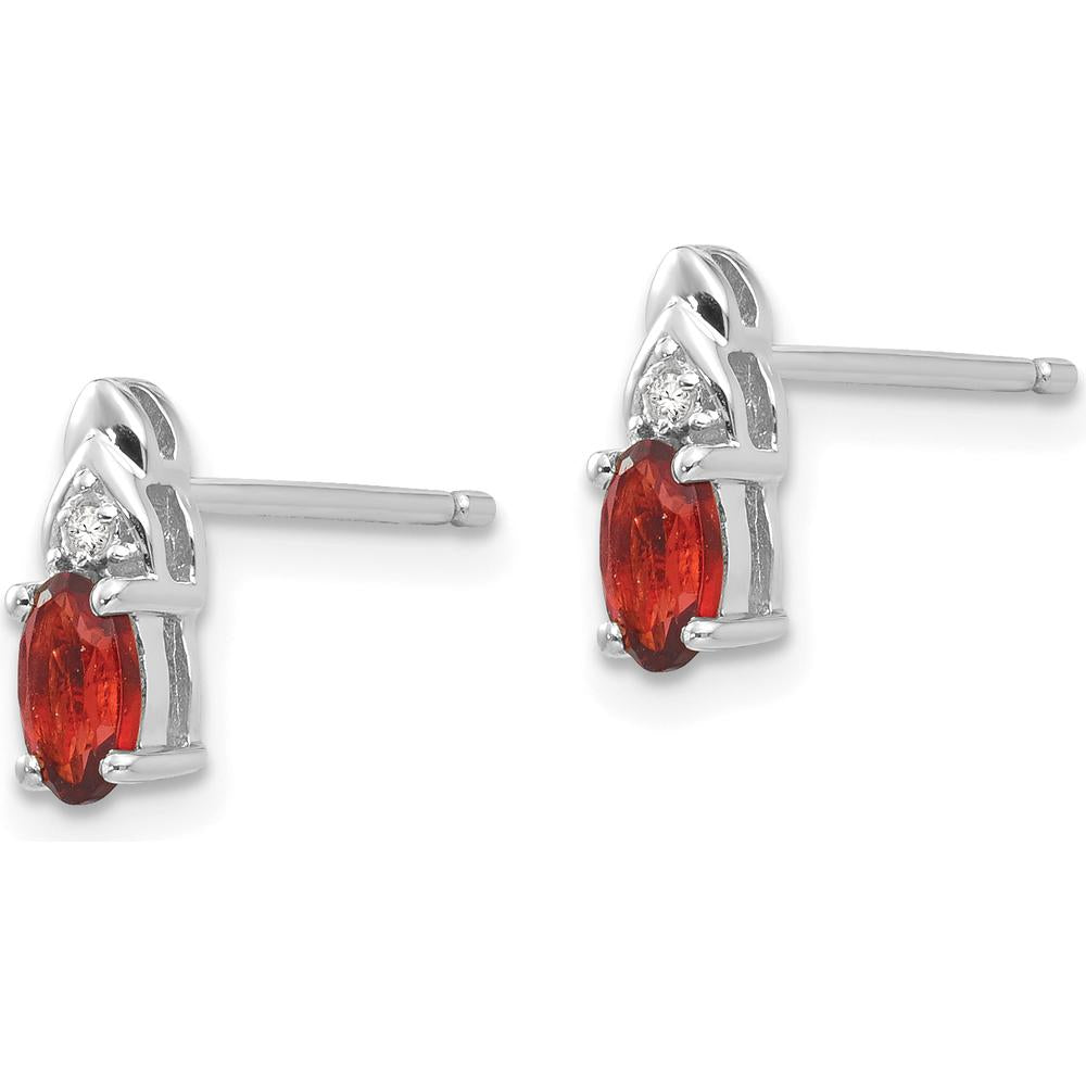 14K White Gold Garnet and Diamond Post Earrings - 0.30 Carat Garnet, 0.01 Carat Diamond Total Weight by Oro Pregiato