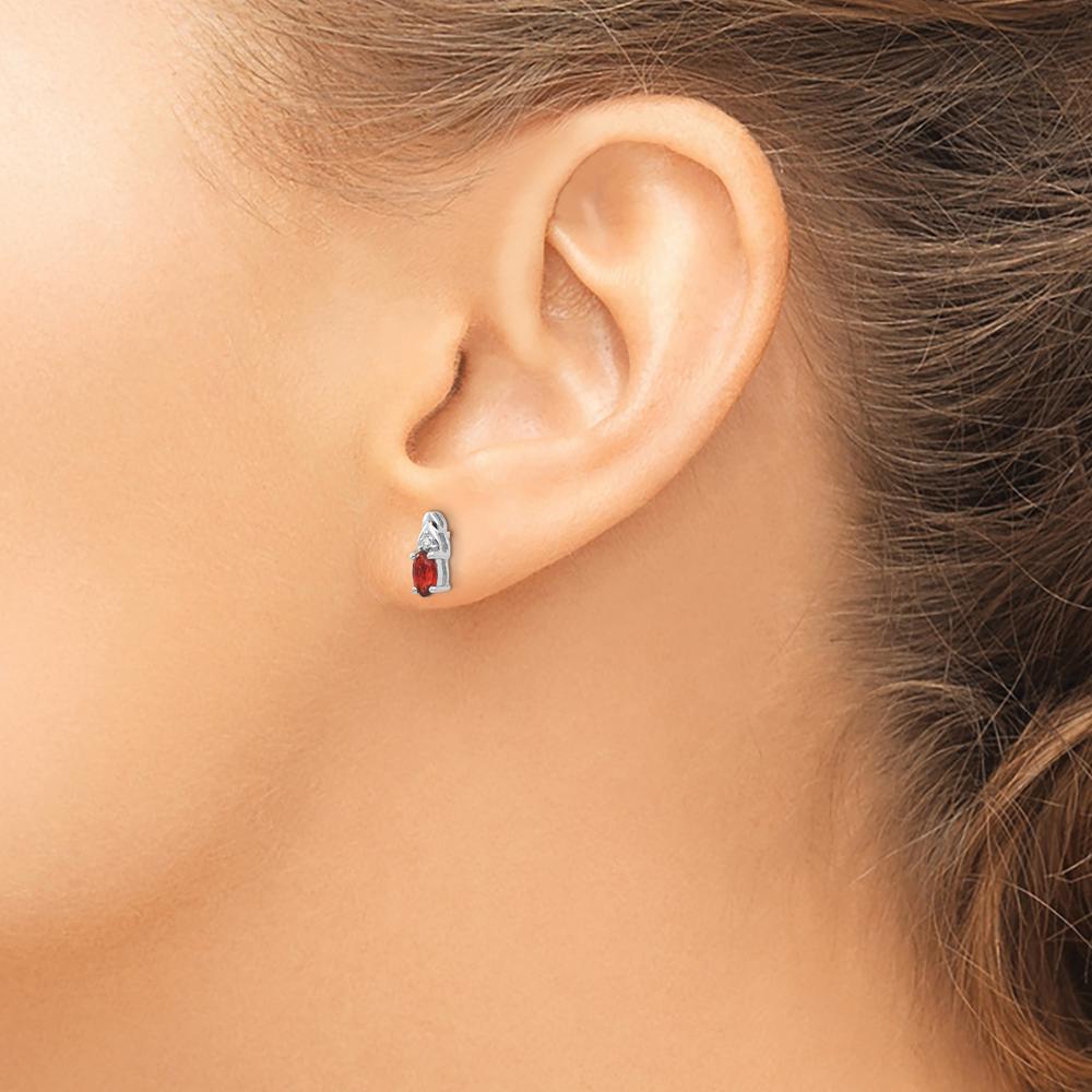 14K White Gold Garnet and Diamond Post Earrings - 0.30 Carat Garnet, 0.01 Carat Diamond Total Weight by Oro Pregiato