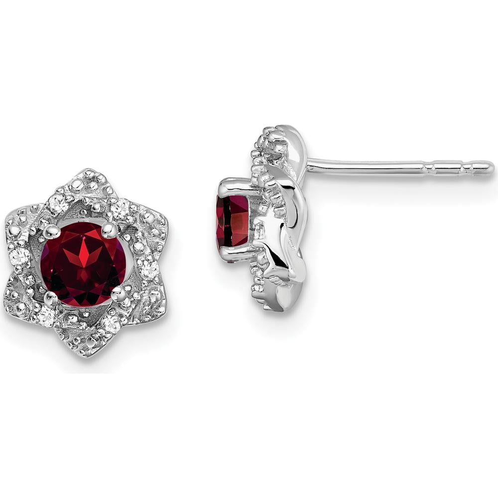 14K White Gold Garnet and Diamond Post Earrings - 0.35 Carat Total Garnet Weight, 0.06 Carat Total Diamond Weight by Monteluci Fine Jewelry