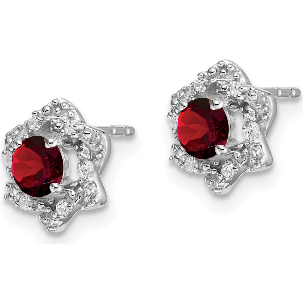 14K White Gold Garnet and Diamond Post Earrings - 0.35 Carat Total Garnet Weight, 0.06 Carat Total Diamond Weight by Monteluci Fine Jewelry