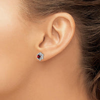 14K White Gold Garnet and Diamond Post Earrings - 0.35 Carat Total Garnet Weight, 0.06 Carat Total Diamond Weight by Monteluci Fine Jewelry