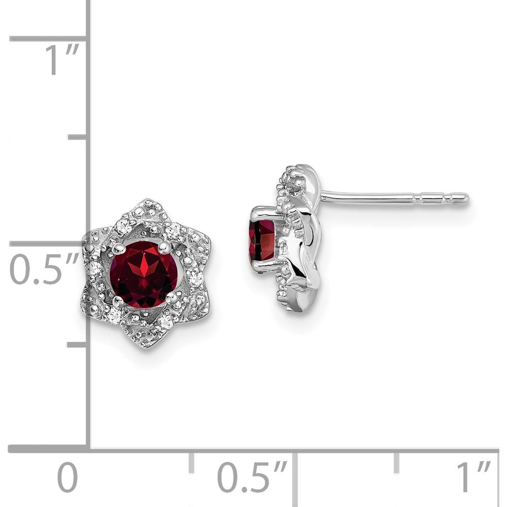 14K White Gold Garnet and Diamond Post Earrings - 0.35 Carat Total Garnet Weight, 0.06 Carat Total Diamond Weight by Monteluci Fine Jewelry
