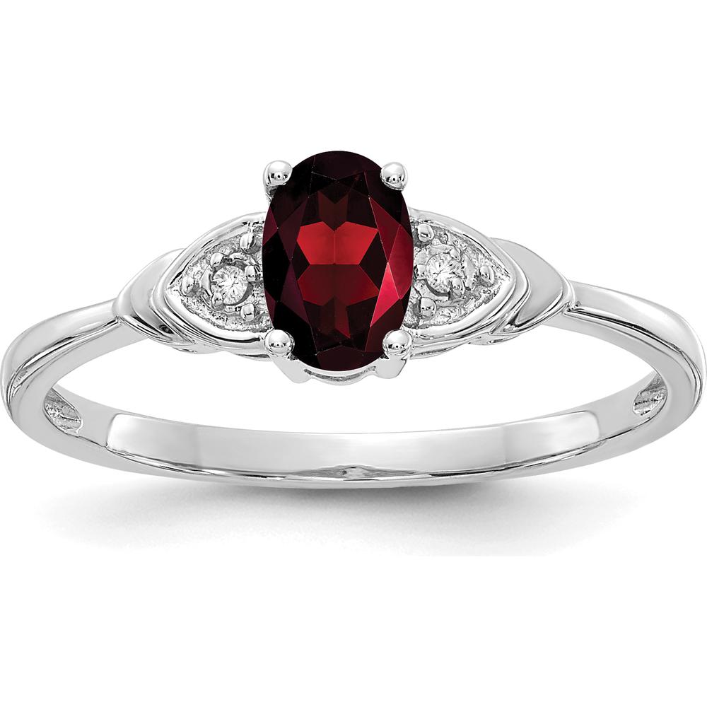 14K White Gold Garnet and Diamond Ring - 0.6 Carat Garnet, 0.01 Carat Total Diamond Weight by Oro Pregiato