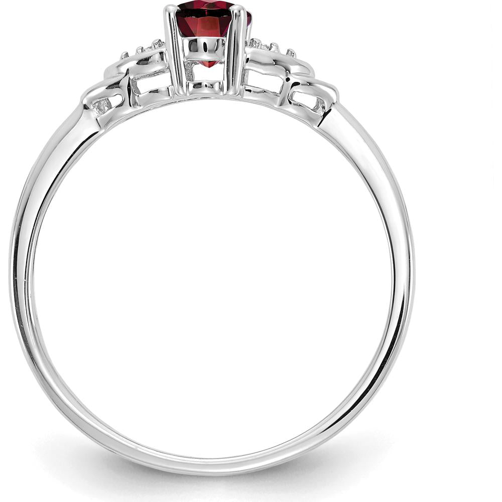 14K White Gold Garnet and Diamond Ring - 0.6 Carat Garnet, 0.01 Carat Total Diamond Weight by Oro Pregiato