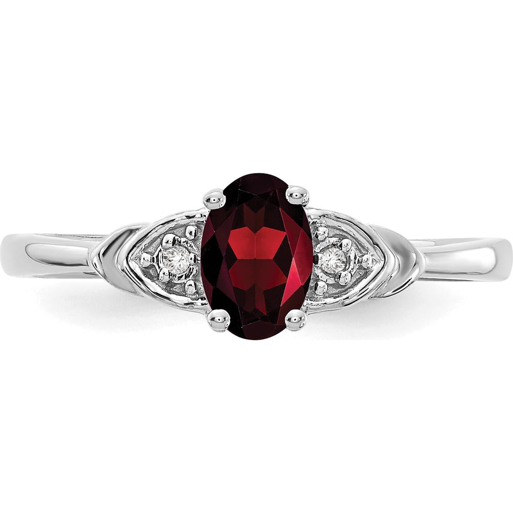 14K White Gold Garnet and Diamond Ring - 0.6 Carat Garnet, 0.01 Carat Total Diamond Weight by Oro Pregiato