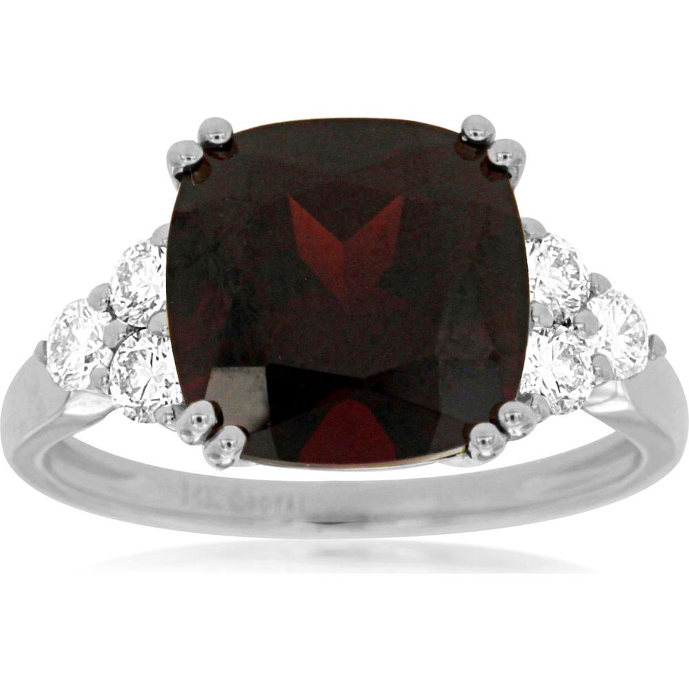14K White Gold Garnet and Diamond Ring with Cushion Cut Garnet - 5.05 Carats Total Gem Weight