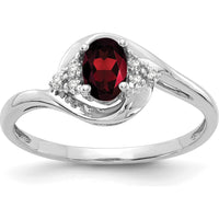 14K White Gold Garnet and Diamond Ring with Oval Garnet - 0.6 Carat Garnet, 0.018 Carat Diamond Total Weight by Oro Pregiato