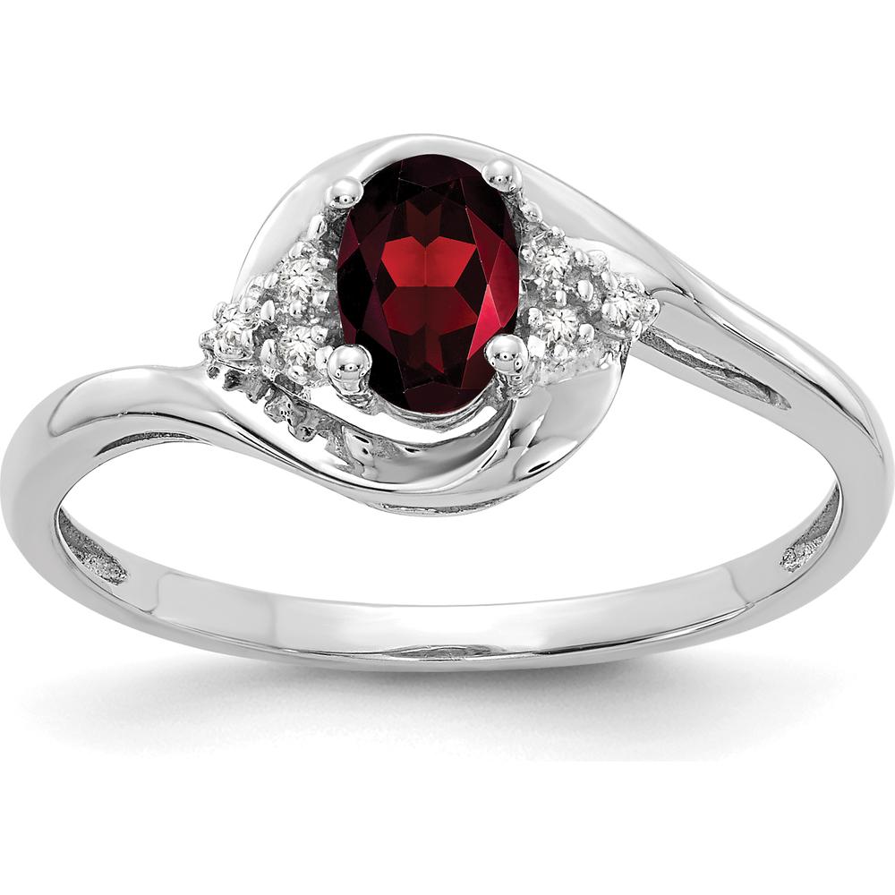14K White Gold Garnet and Diamond Ring with Oval Garnet - 0.6 Carat Garnet, 0.018 Carat Diamond Total Weight by Oro Pregiato