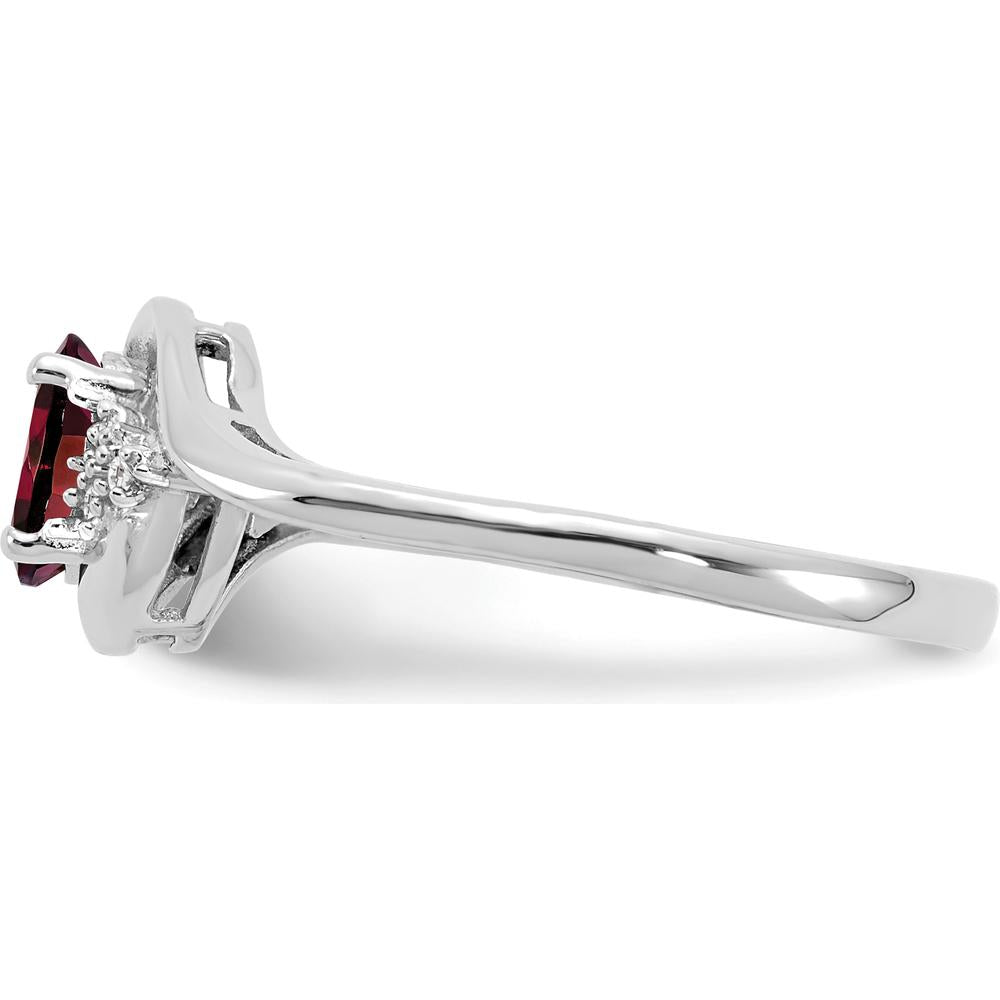 14K White Gold Garnet and Diamond Ring with Oval Garnet - 0.6 Carat Garnet, 0.018 Carat Diamond Total Weight by Oro Pregiato