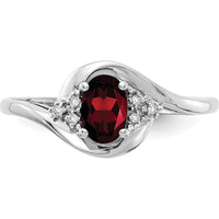 14K White Gold Garnet and Diamond Ring with Oval Garnet - 0.6 Carat Garnet, 0.018 Carat Diamond Total Weight by Oro Pregiato