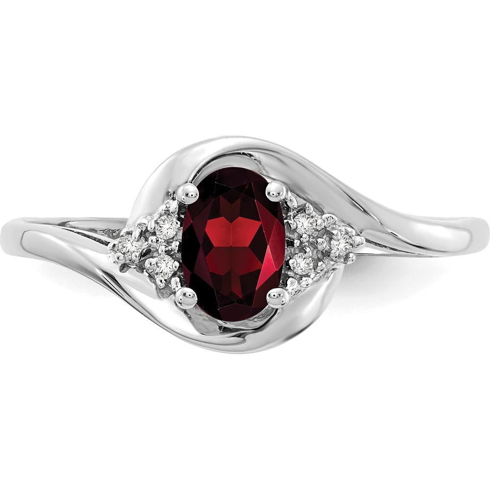 14K White Gold Garnet and Diamond Ring with Oval Garnet - 0.6 Carat Garnet, 0.018 Carat Diamond Total Weight by Oro Pregiato