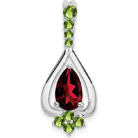 14K White Gold Garnet and Peridot Pendant with Pear and Round Cut Stones - 0.783 Carat Total Gem Weight by Lumare Gioia