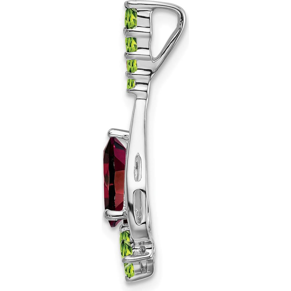 14K White Gold Garnet and Peridot Pendant with Pear and Round Cut Stones - 0.783 Carat Total Gem Weight by Lumare Gioia