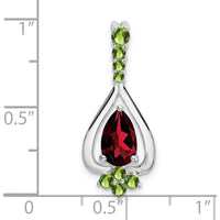 14K White Gold Garnet and Peridot Pendant with Pear and Round Cut Stones - 0.783 Carat Total Gem Weight by Lumare Gioia