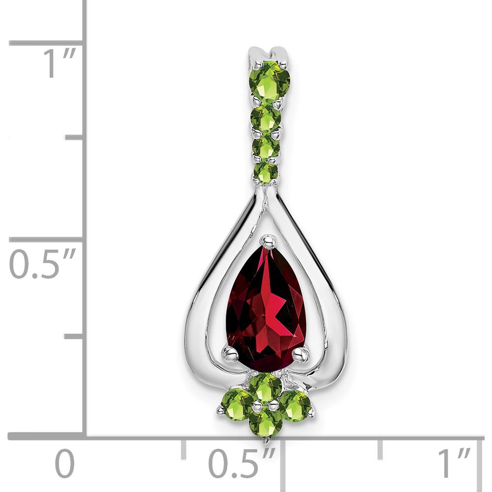 14K White Gold Garnet and Peridot Pendant with Pear and Round Cut Stones - 0.783 Carat Total Gem Weight by Lumare Gioia