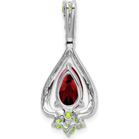14K White Gold Garnet and Peridot Pendant with Pear and Round Cut Stones - 0.783 Carat Total Gem Weight by Lumare Gioia