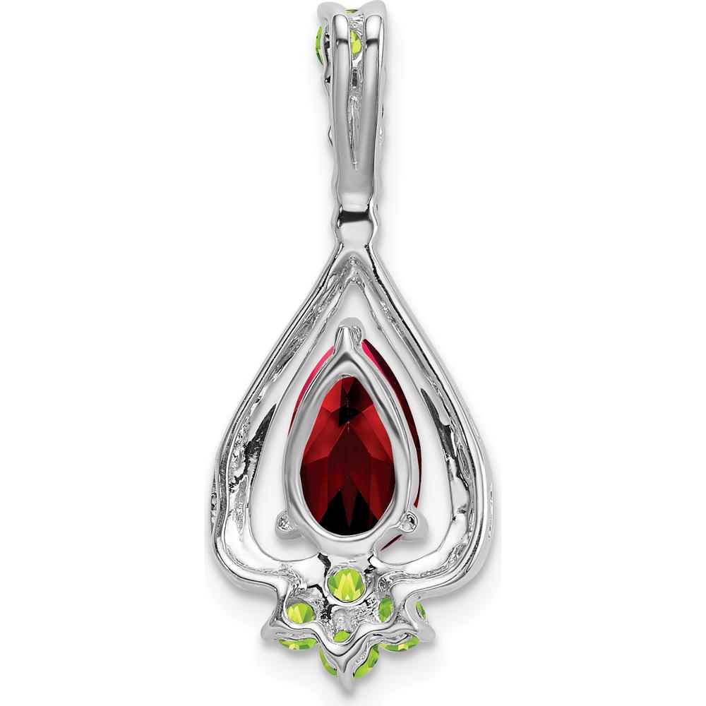 14K White Gold Garnet and Peridot Pendant with Pear and Round Cut Stones - 0.783 Carat Total Gem Weight by Lumare Gioia