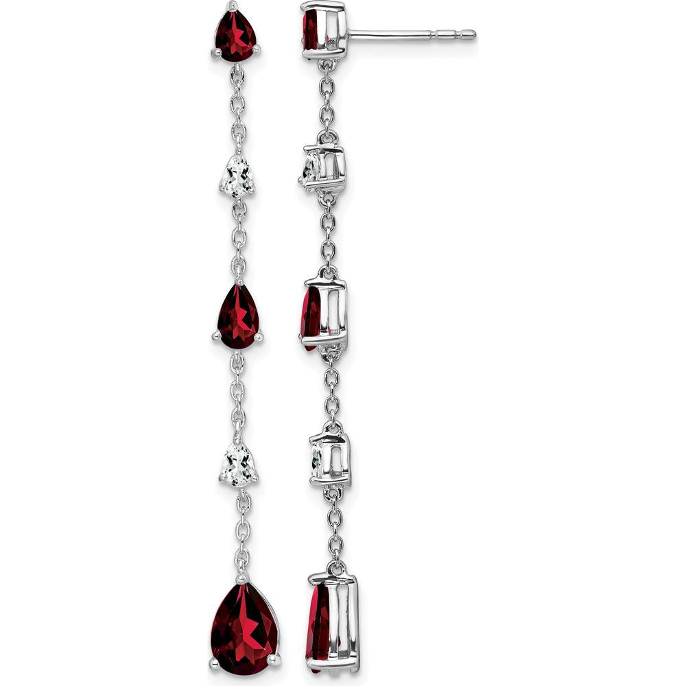 14K White Gold Garnet and White Topaz Dangle Earrings - 1.61 Carat Total Gem Weight by Monteluci Fine Jewelry