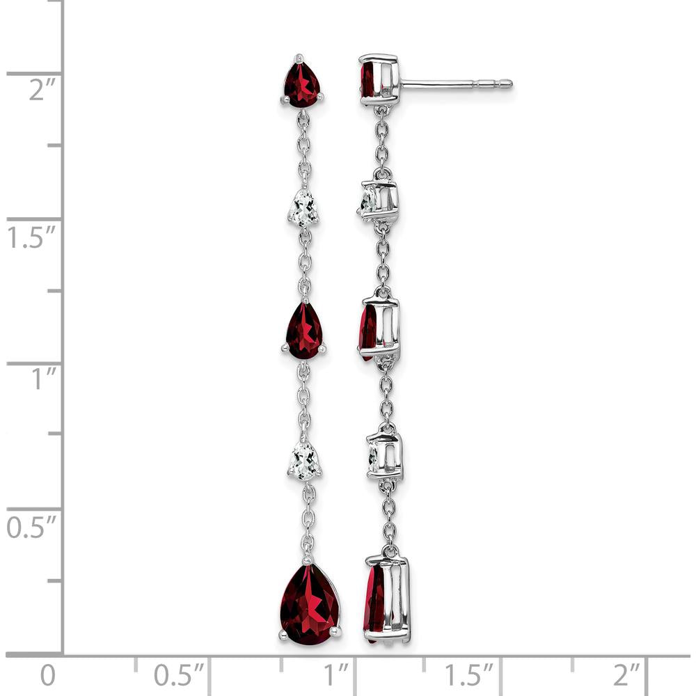 14K White Gold Garnet and White Topaz Dangle Earrings - 1.61 Carat Total Gem Weight by Monteluci Fine Jewelry