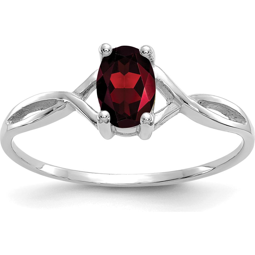 14K White Gold Garnet Birthstone Ring with Oval Faceted Garnet - 0.60 Carat Total Weight by Oro Pregiato