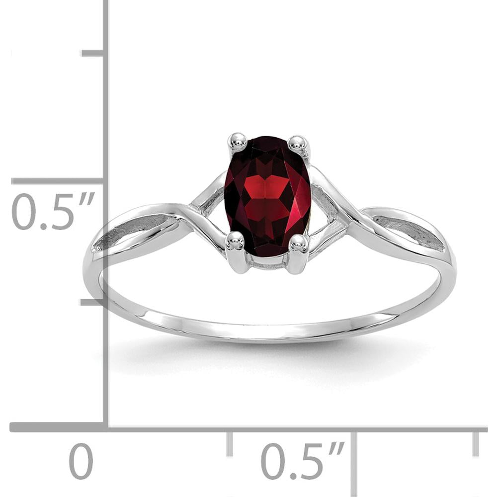 14K White Gold Garnet Birthstone Ring with Oval Faceted Garnet - 0.60 Carat Total Weight by Oro Pregiato