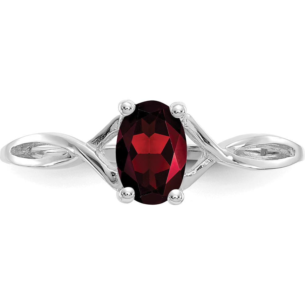 14K White Gold Garnet Birthstone Ring with Oval Faceted Garnet - 0.60 Carat Total Weight by Oro Pregiato