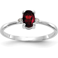14K White Gold Garnet Birthstone Ring with Round Diamonds - 0.60 Carat Total Garnet Weight, 0.02 Carat Total Diamond Weight by Oro Pregiato