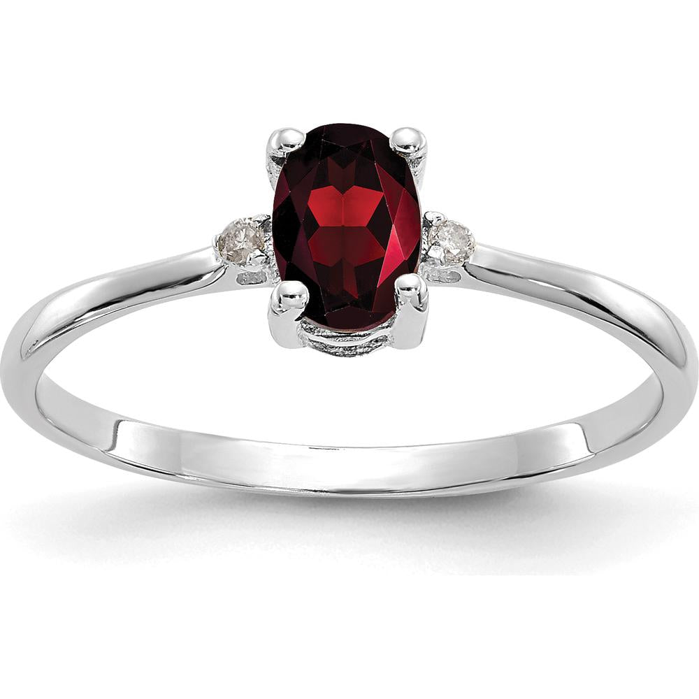 14K White Gold Garnet Birthstone Ring with Round Diamonds - 0.60 Carat Total Garnet Weight, 0.02 Carat Total Diamond Weight by Oro Pregiato
