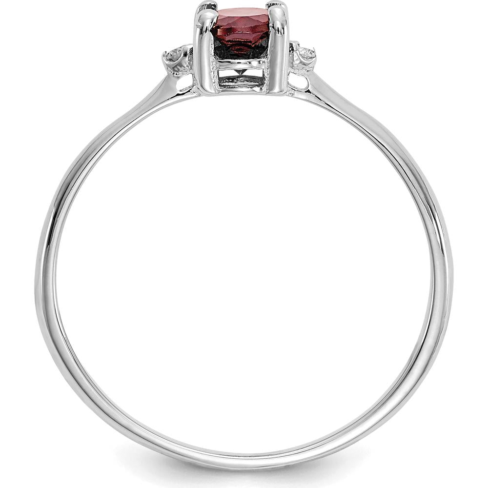 14K White Gold Garnet Birthstone Ring with Round Diamonds - 0.60 Carat Total Garnet Weight, 0.02 Carat Total Diamond Weight by Oro Pregiato