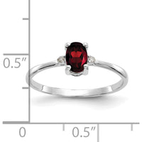 14K White Gold Garnet Birthstone Ring with Round Diamonds - 0.60 Carat Total Garnet Weight, 0.02 Carat Total Diamond Weight by Oro Pregiato
