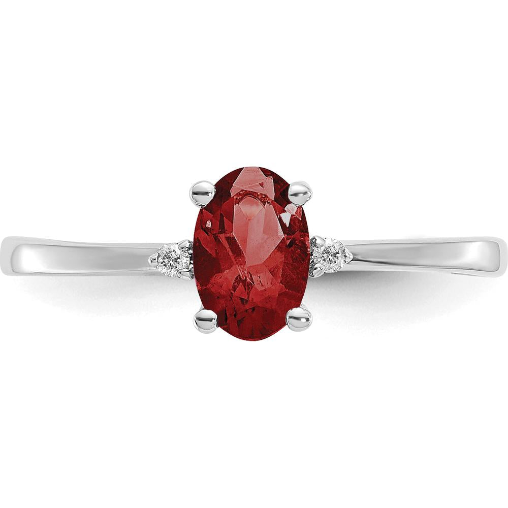 14K White Gold Garnet Birthstone Ring with Round Diamonds - 0.60 Carat Total Garnet Weight, 0.02 Carat Total Diamond Weight by Oro Pregiato
